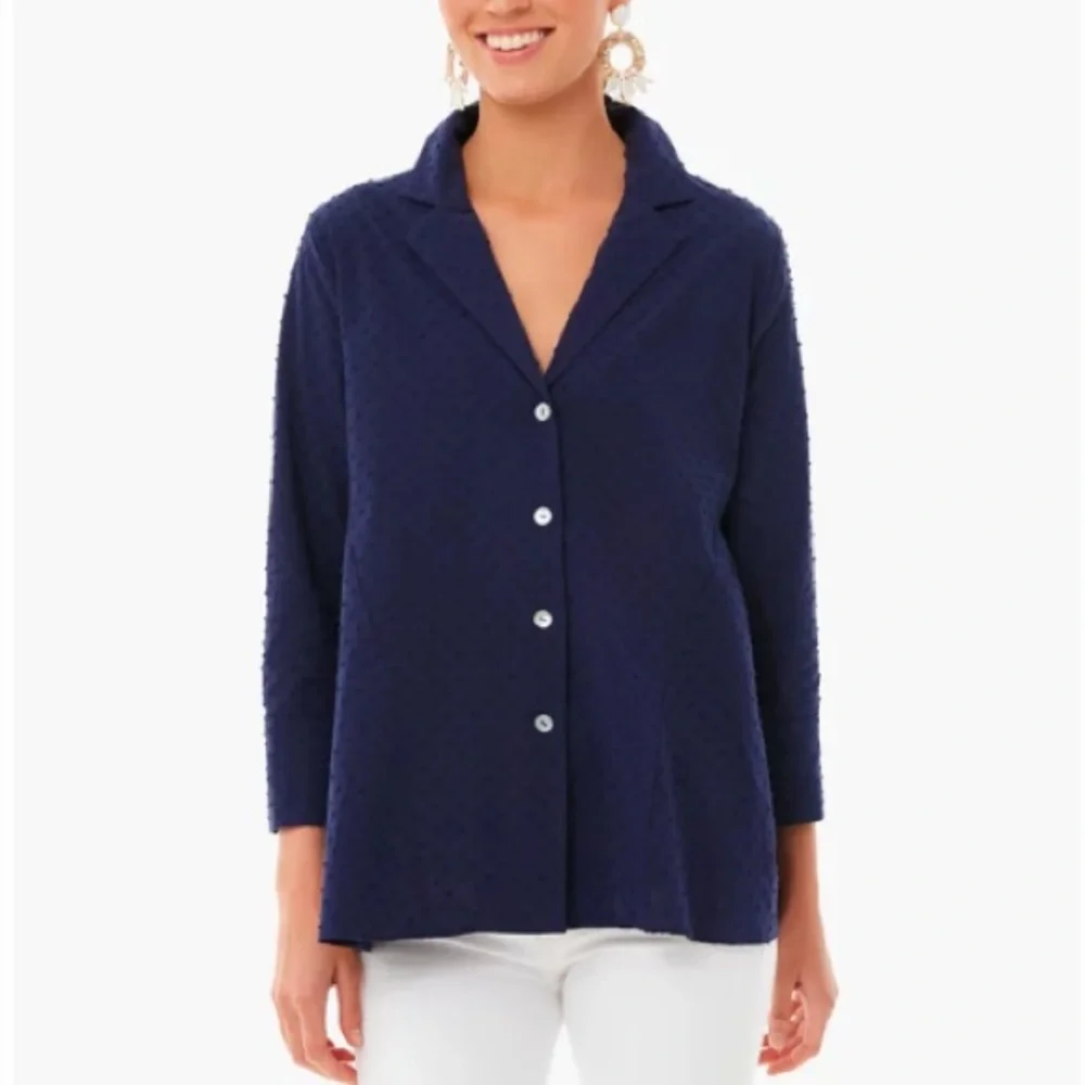 **Last One! Small** Navy Swiss Dot Scarlett Button Down
POMANDER PLACE - Picture 1 of 8